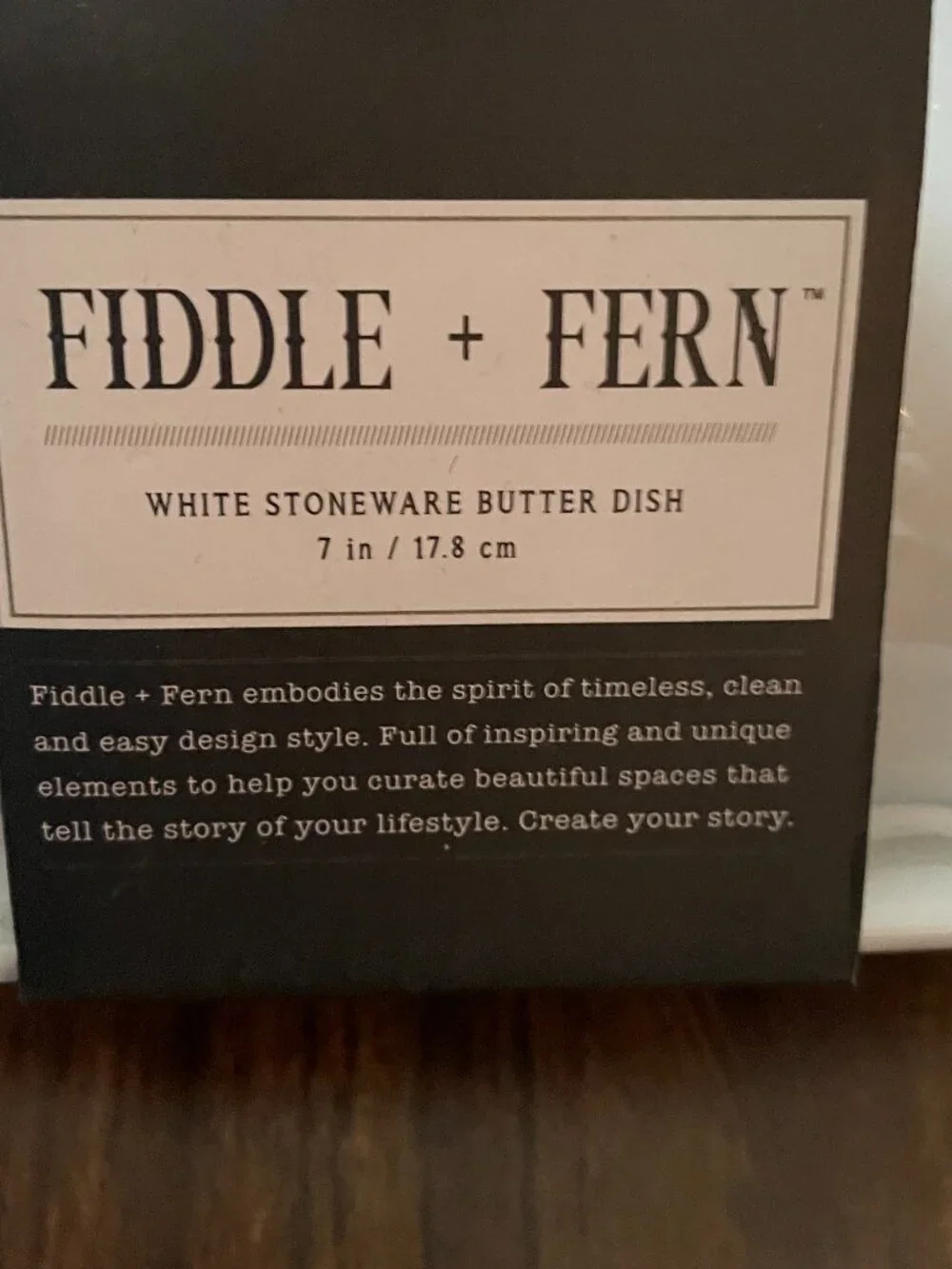 Fiddle + Fern White Stoneware Butter Dish-NWT